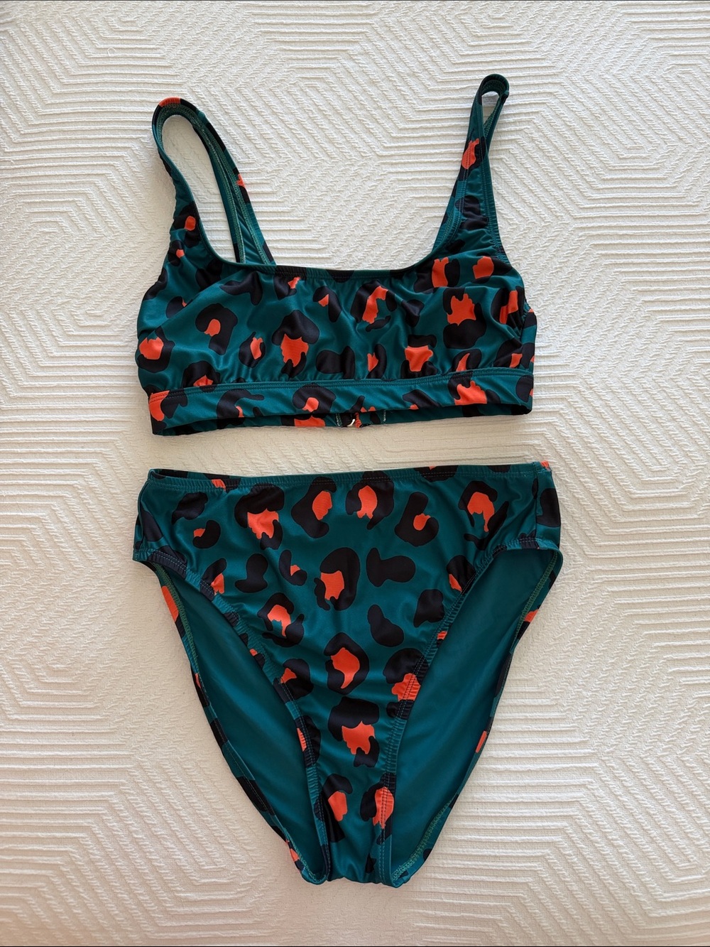 Modcloth Retro High waisted two-Piece Swimsuit in Teal Leopard Print